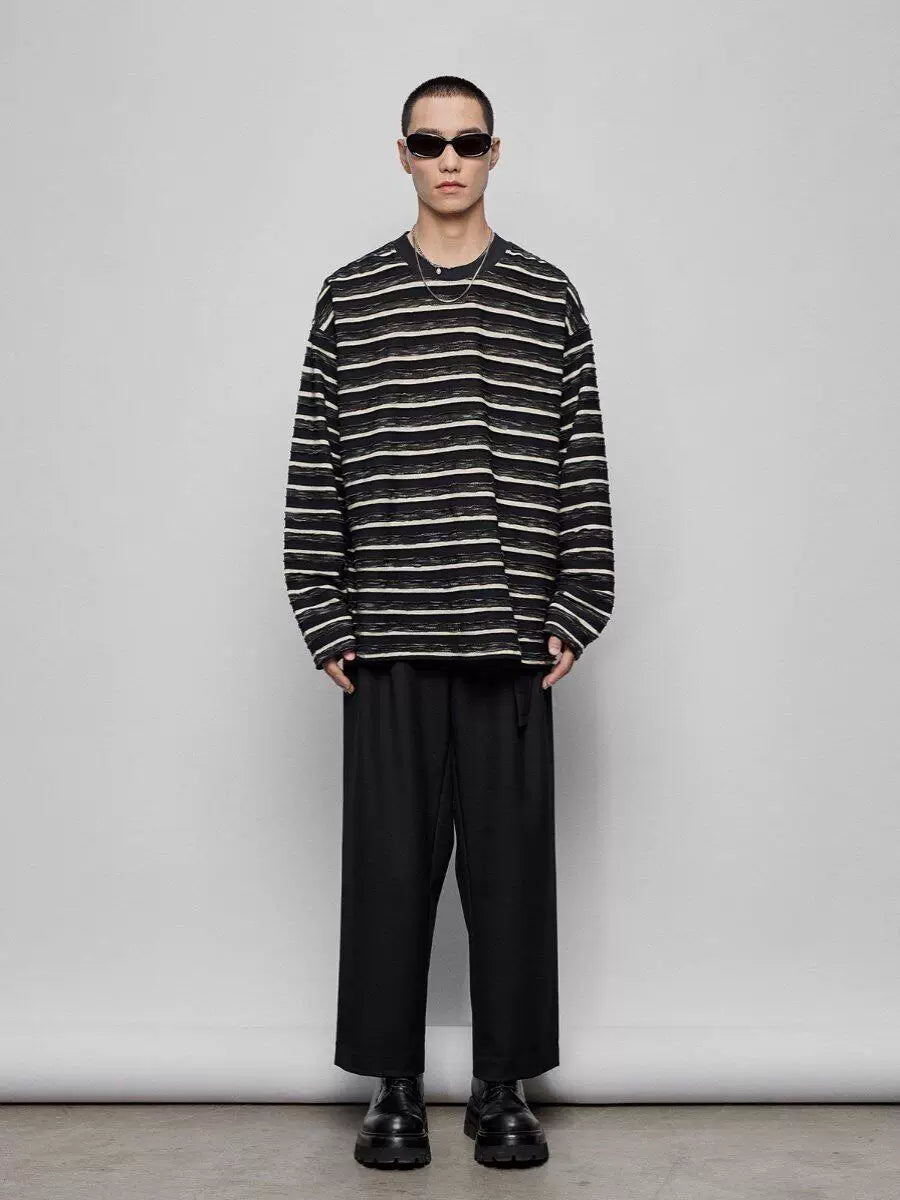 Striped Raw Edge Long Sleeve Tee