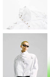 Oversized Cropped Stand Collar Riveted Jacket