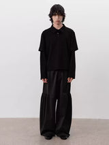 Black Boxy Fit Fake Two-Piece Polo