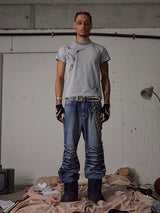 Cleanfit Blue Distressed Straight Flared Jeans