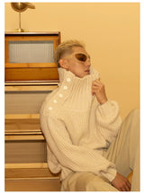 Men's Apricot Wool Side-buttoned Turtleneck Sweater
