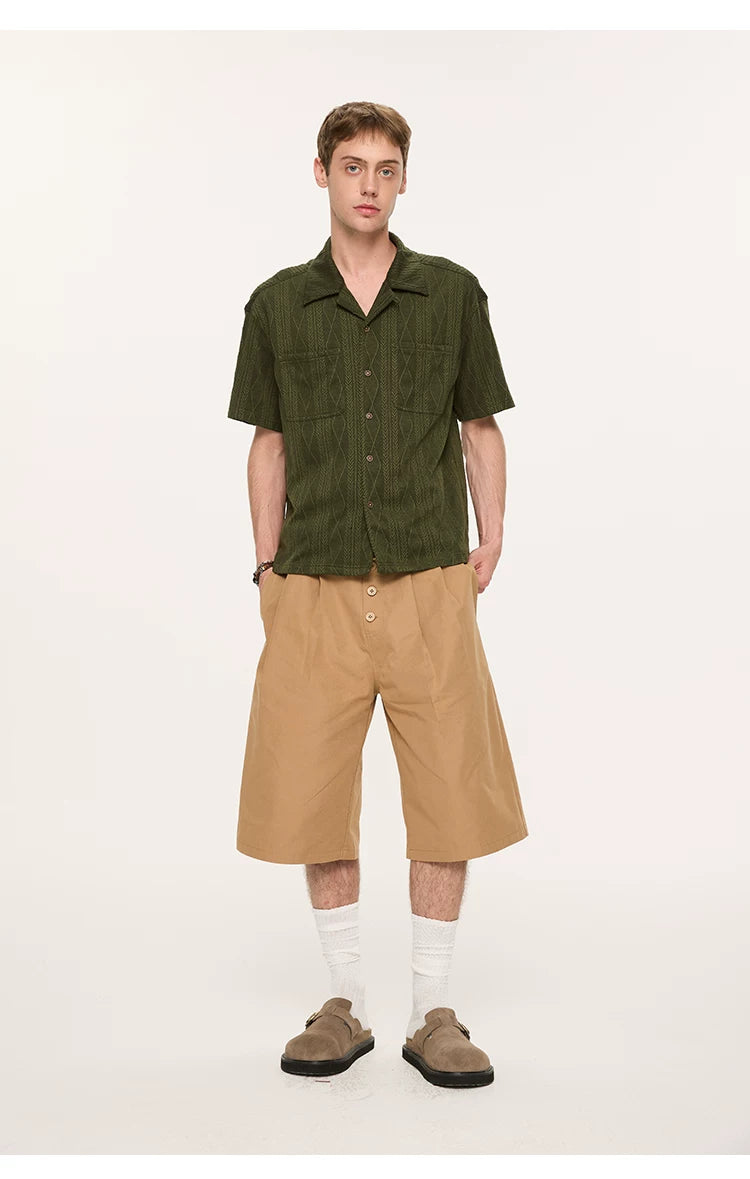 Wooden Button Short Sleeve Knitted Shirt