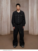 Vintage Baggy Curved Button Wool Sweatpants