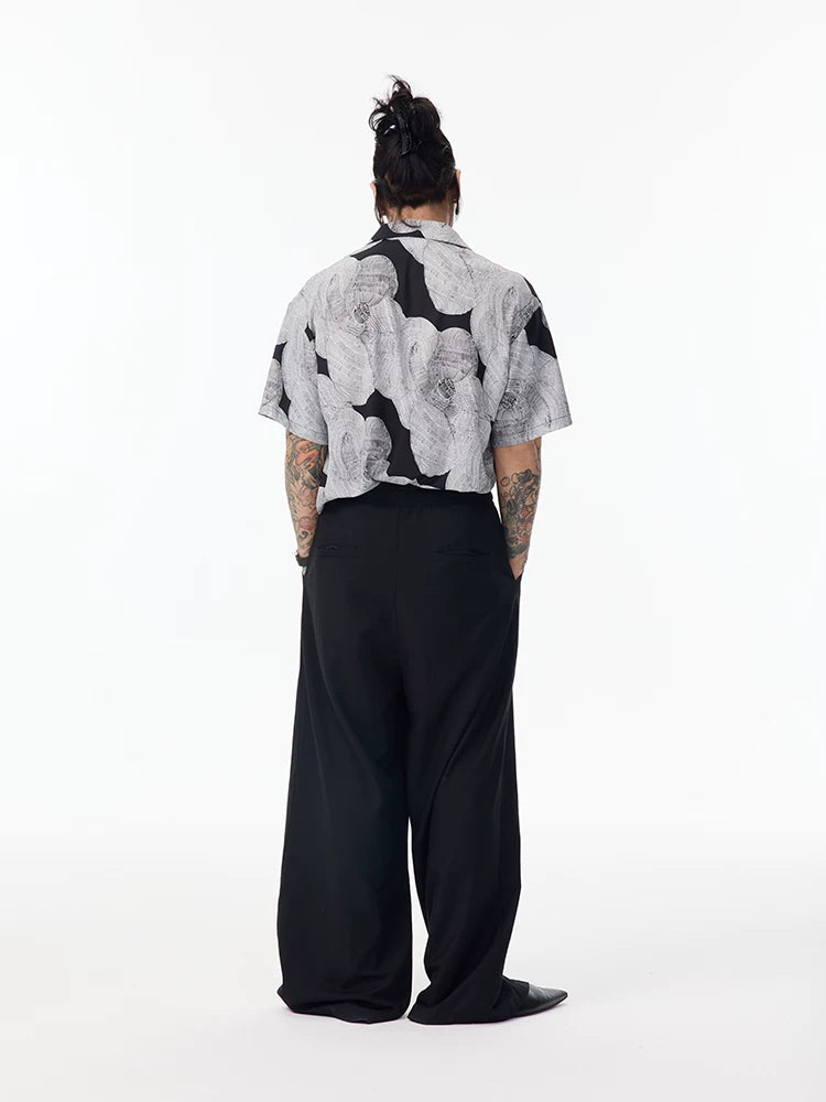 Sketch Print Hawaiian Cuban Collar Shirt