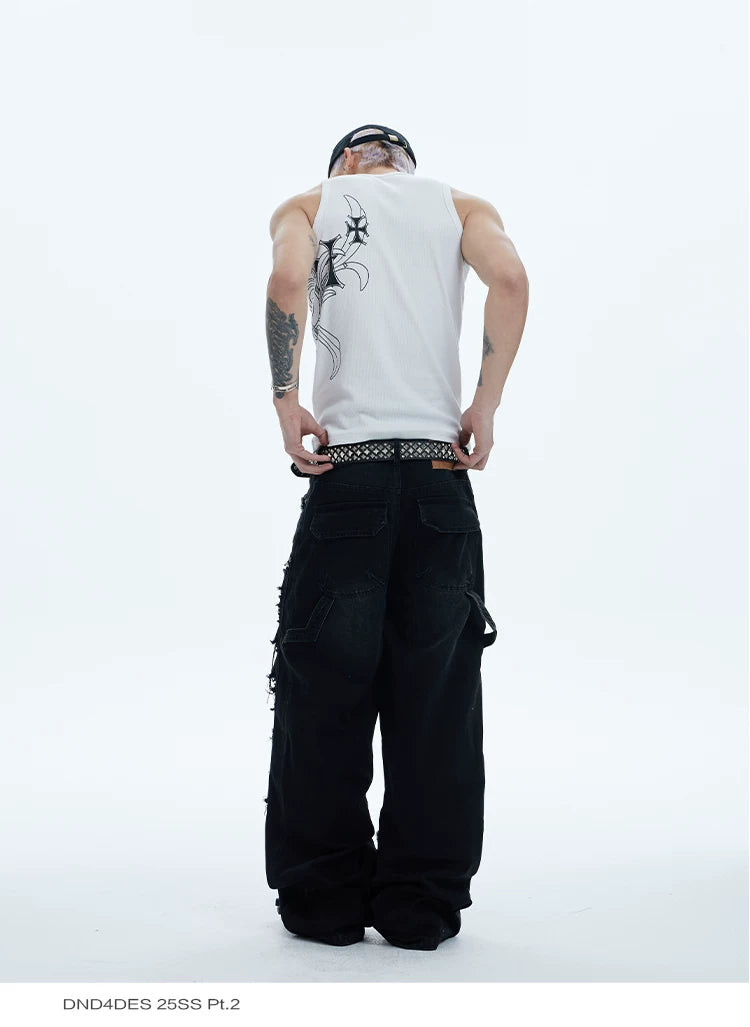 Fitted Cross Print Ribbed Tank Tops