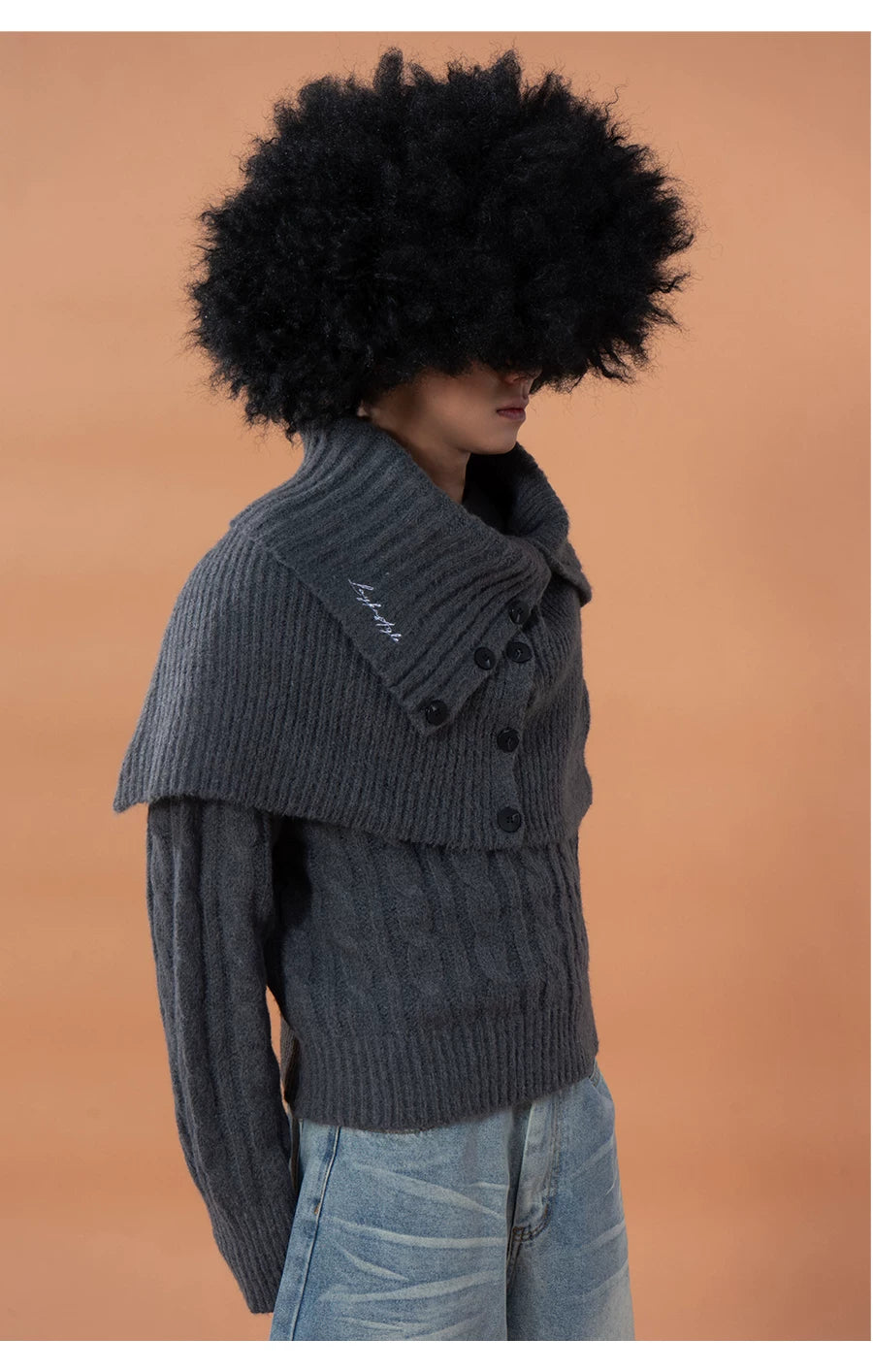 Unisex Detachable Grey Knit Cardigan Scarf
