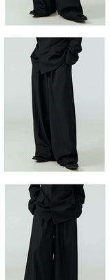 Black Draped Wide Leg Casual Pants
