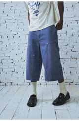 Washed Indigo Cargo Cropped Pants
