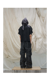 Washed Pleated Adjustable Strap Parachute Pants