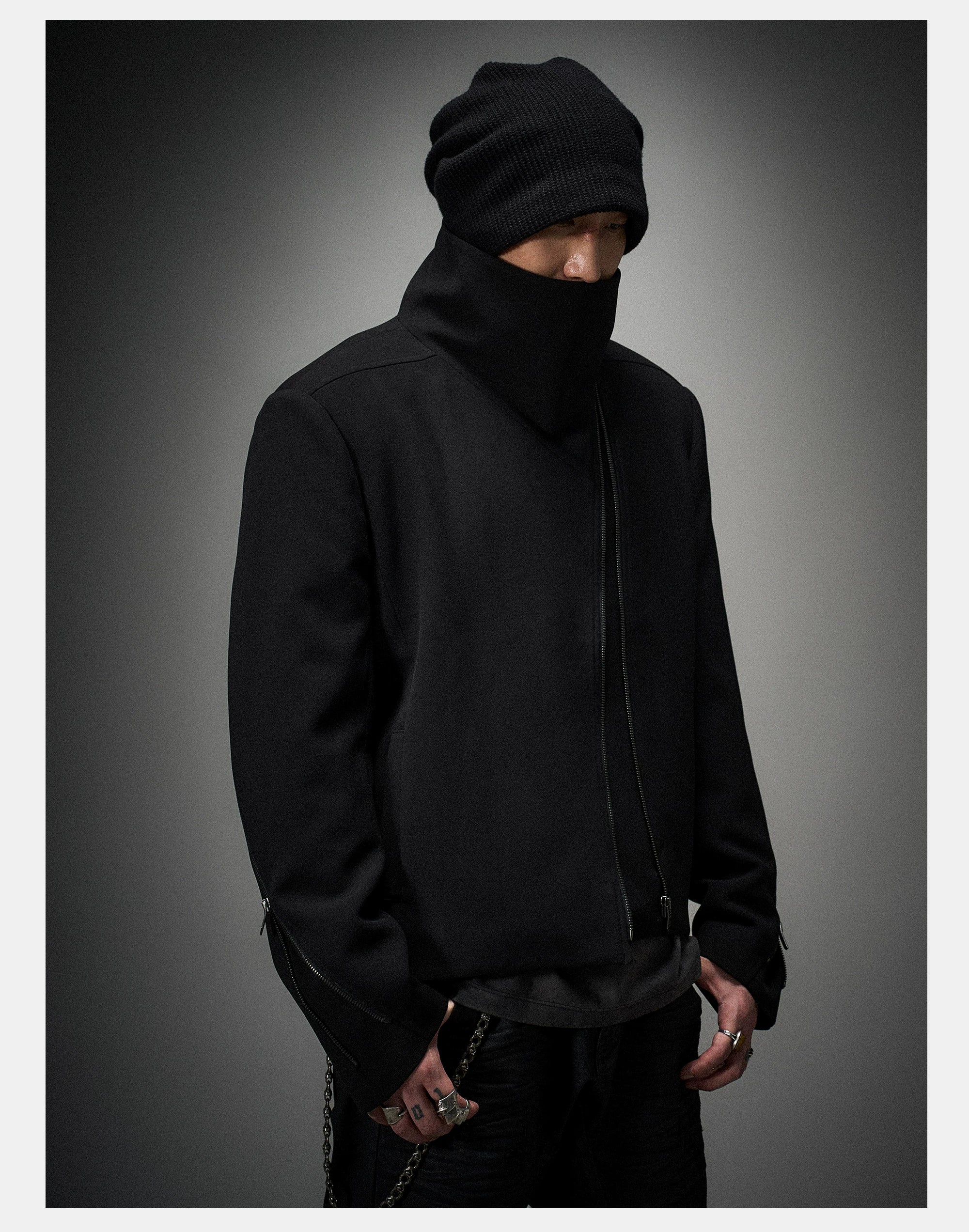 Dark Matte High Collar Zip Jacket
