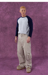 Men's Long Two-tone Raglan Knit Sweater