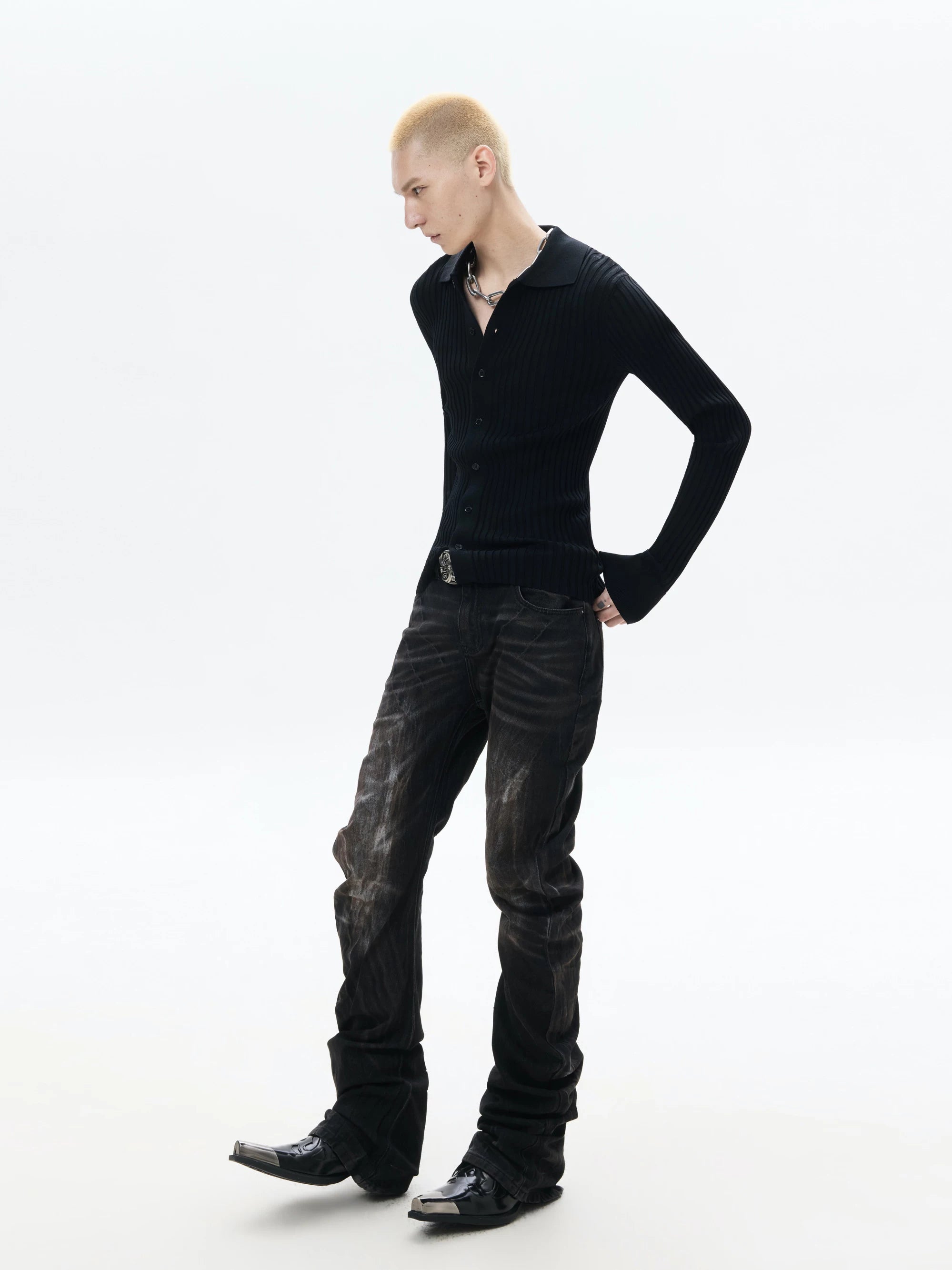 Ribbed Sheer Fitted Knit Cardigan