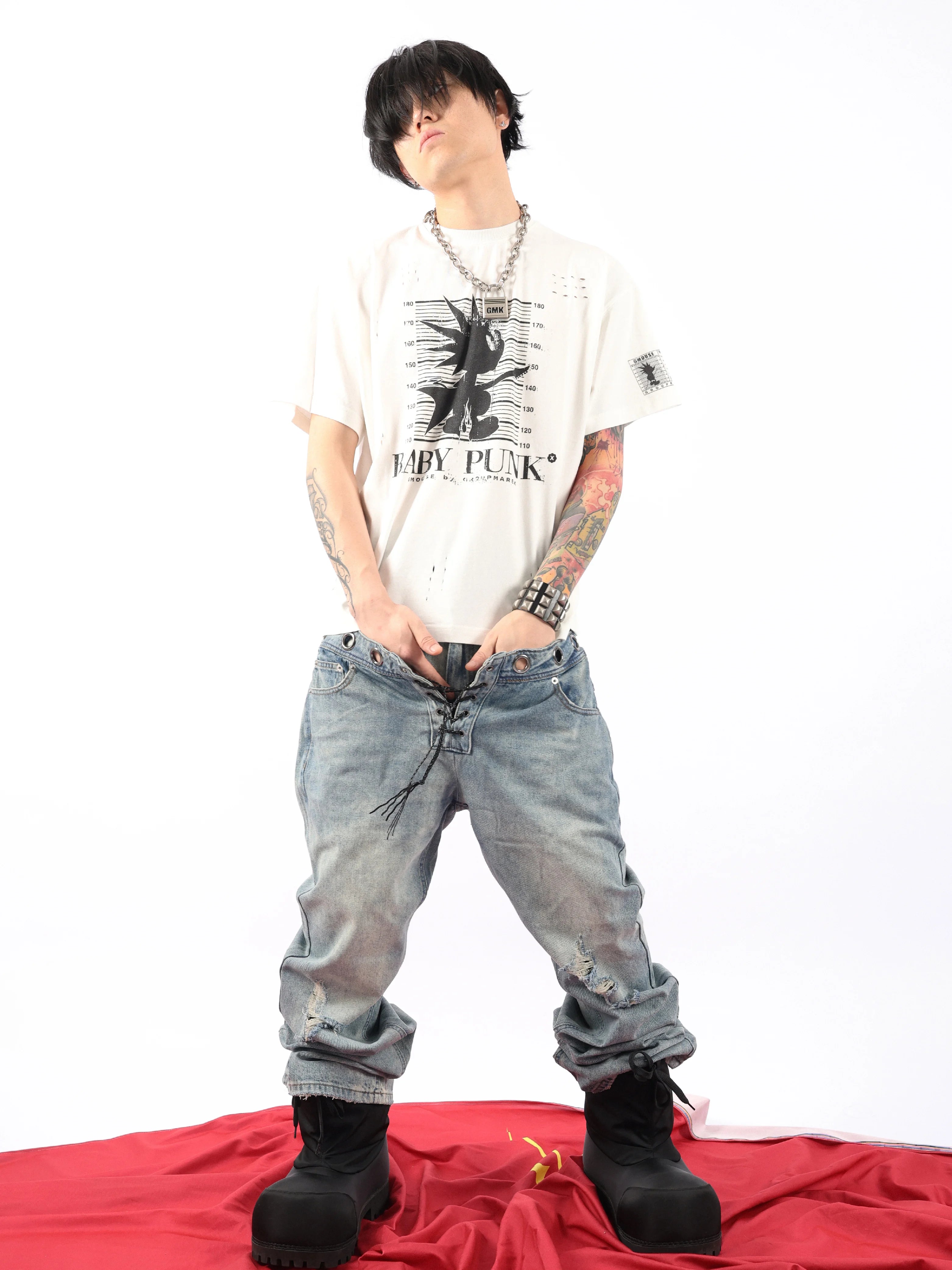 Two-tone Washed Distressed Mickey Tee