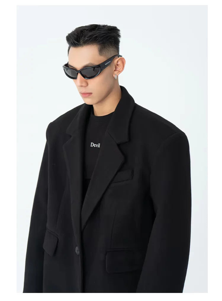 Men's Long Woolen Shoulder-padded Coat