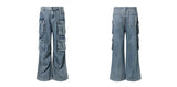 Clean Washed Wide Leg Cargo Jeans