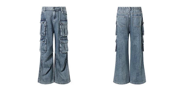 Clean Washed Wide Leg Cargo Jeans