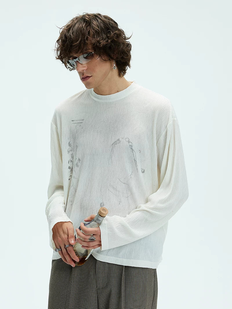 Vintage Printed Loose Sheer Cotton Tee