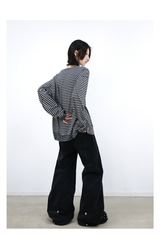 Striped Cutout Neck Long Sleeve Tee