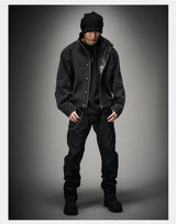 Loose Stand Collar Washed Canvas Coat