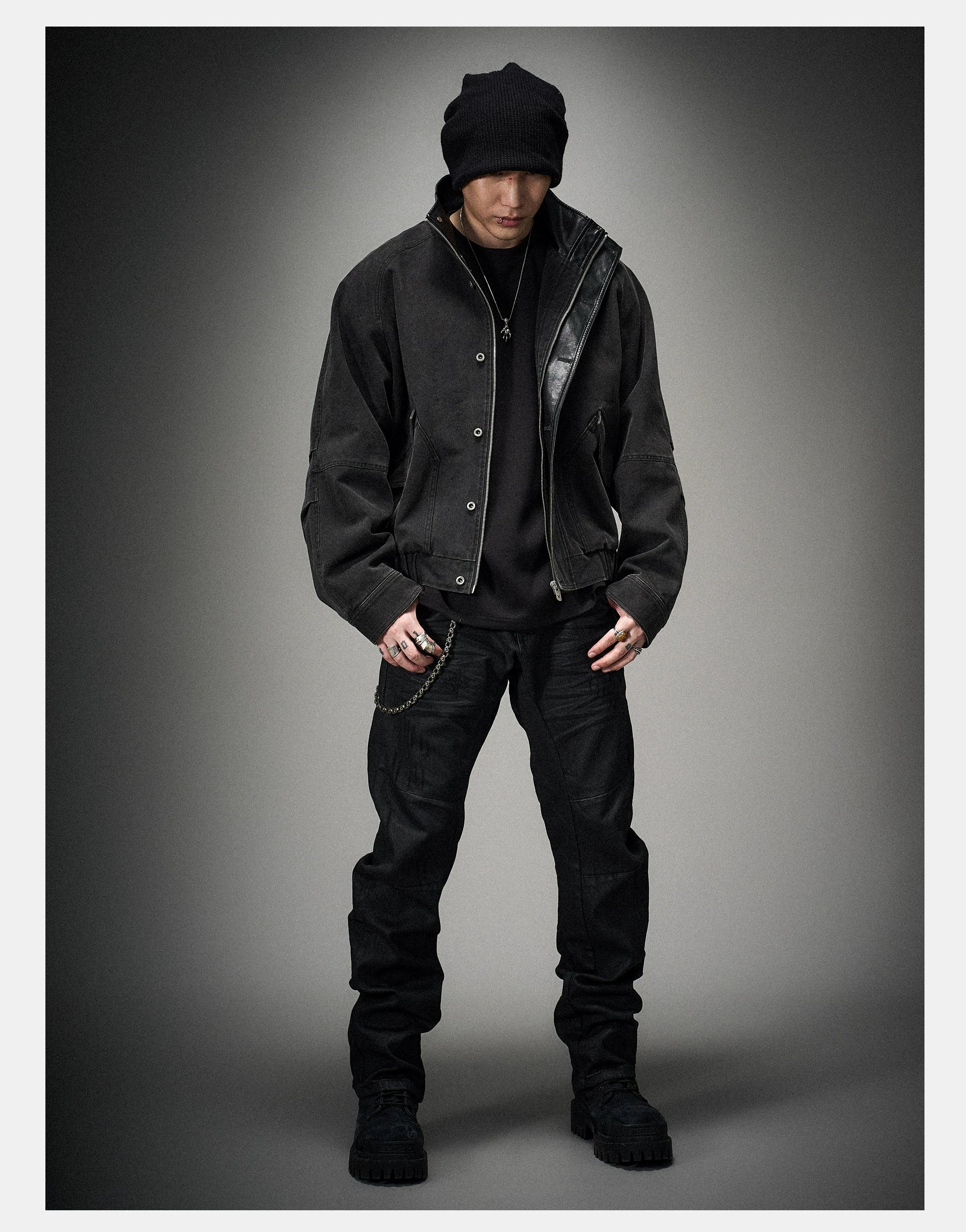 Loose Stand Collar Washed Canvas Coat
