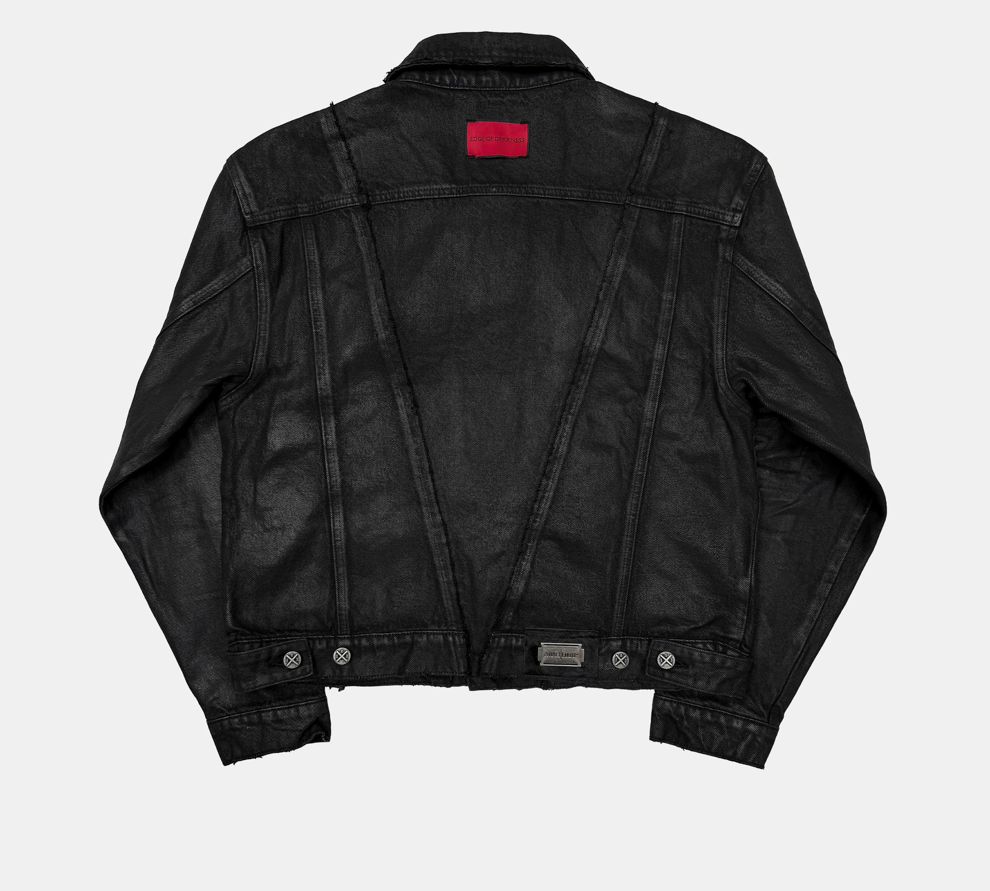 Dark Distressed Patchwork Relaxed Denim Jacket