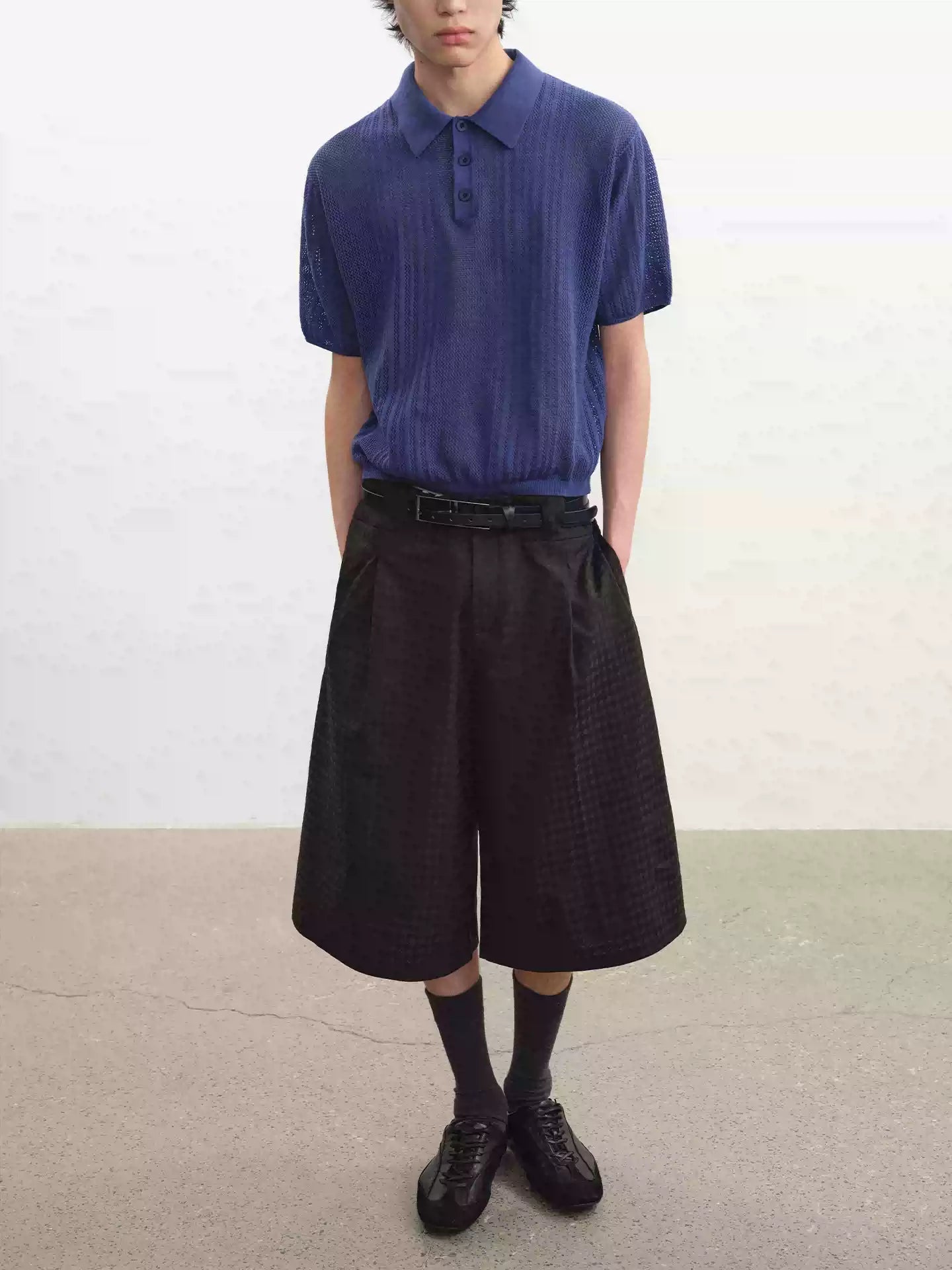 Cutout Ribbed Cotton Polo Shirts