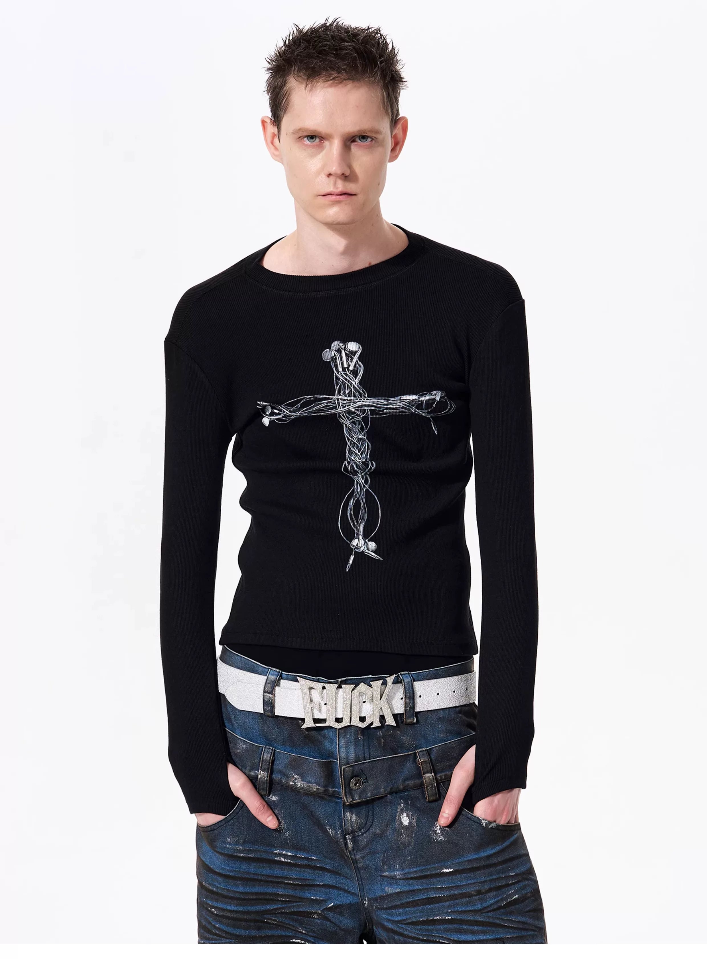 Men's Cross Print Long Sleeve T-Shirt