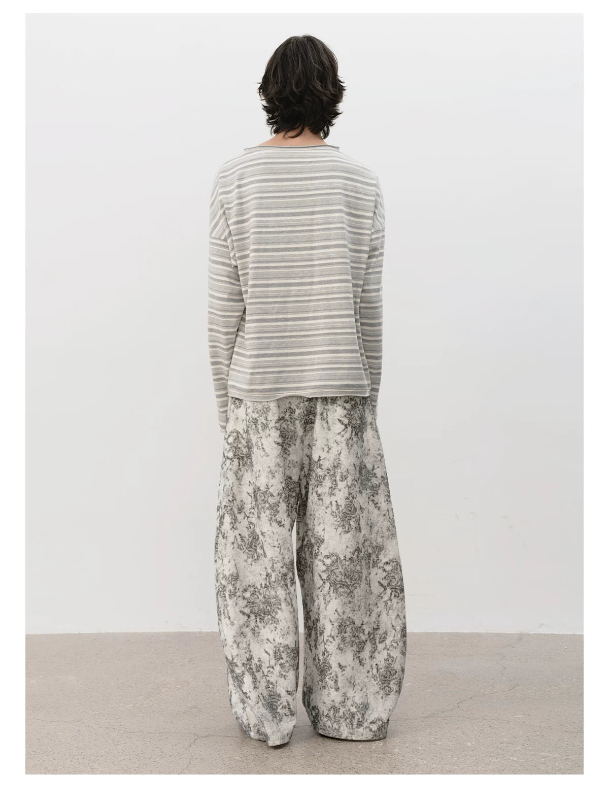 Striped Roll Cuff Drop Shoulder Top
