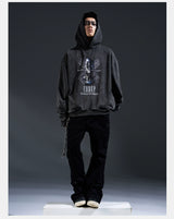 Loose Distressed Dark Metallic Print Sweatshirt