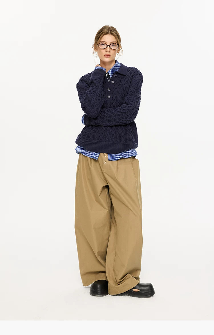 Men's Milk Cotton Cable Polo Sweater