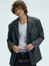 Two-Tone Distressed Oversized Casual Blazer