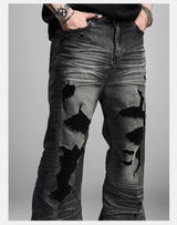 Distressed Gray Wash Relaxed Curved Jeans