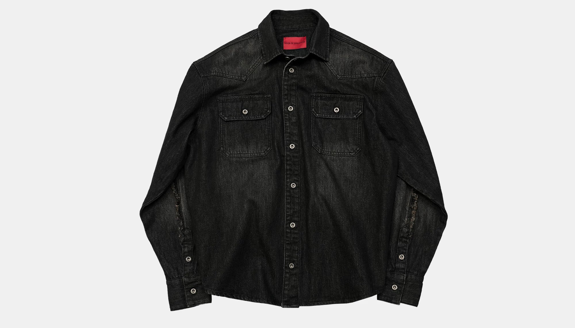 Washed Distressed Patchwork Denim Shirt Jacket