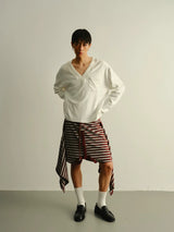 Striped Loose Deconstructed Sweat Shorts
