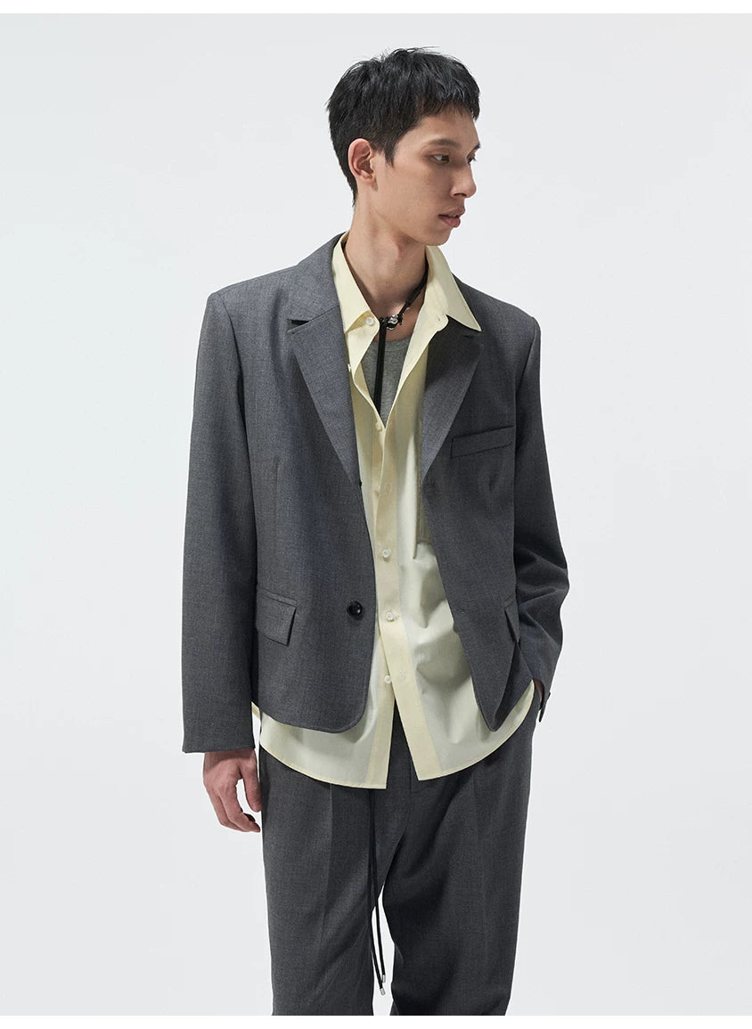 Short Two-Button Merino Wool Blazer