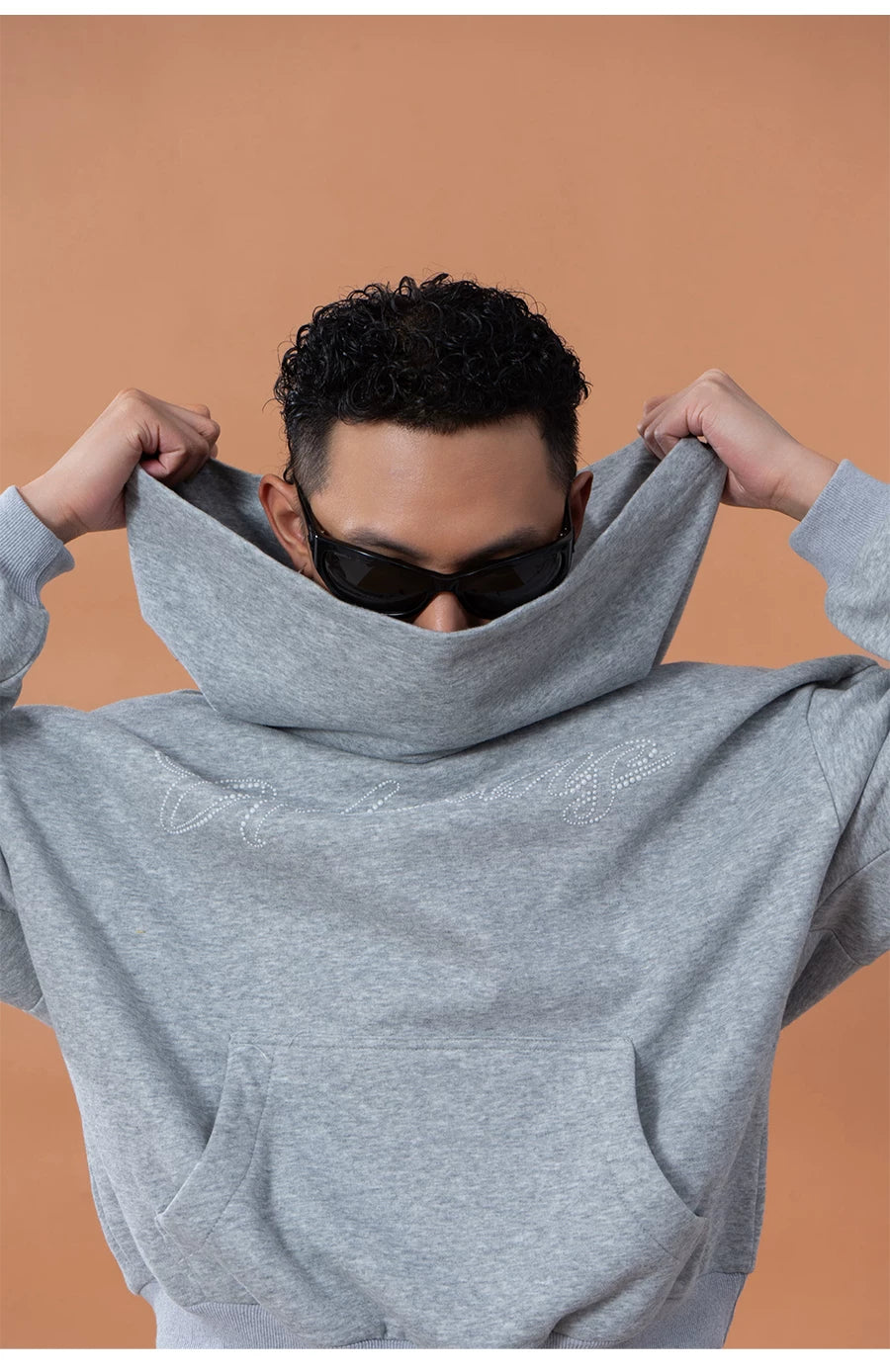 Grey Blue Unisex Letter Print Hoodie