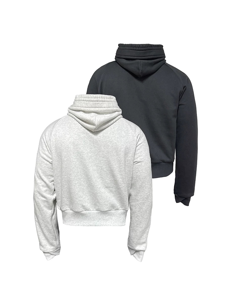 Drawstring Two-tone Raglan Cotton Hoodie