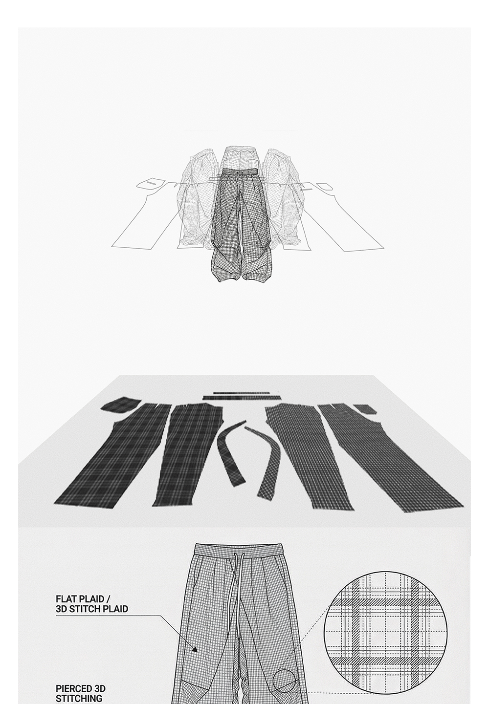 Asymmetric Cross Plaid Pleated Casual Pants