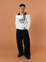 Loose Unisex White Off-shoulder Turtleneck Sweater