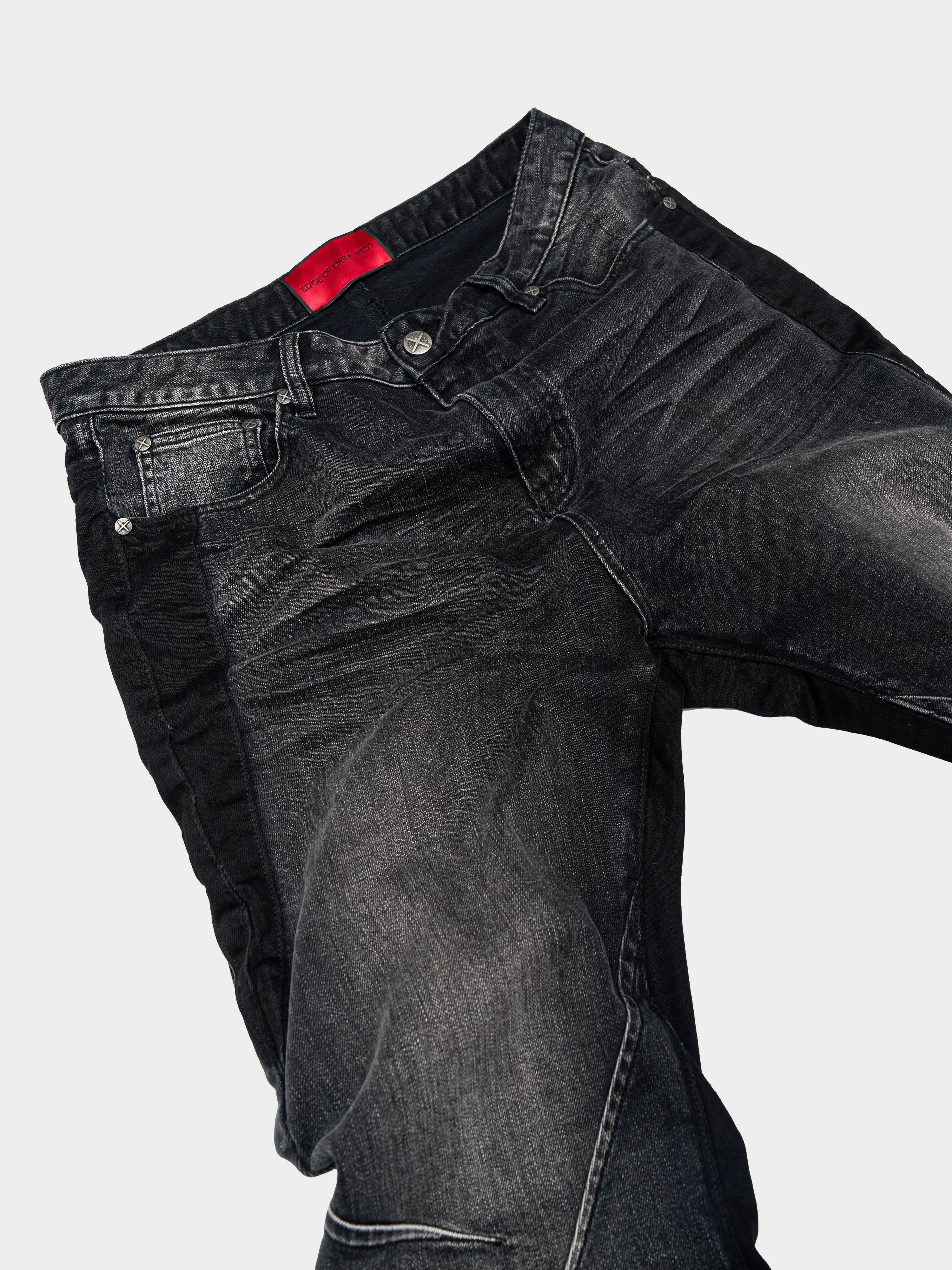 Stretchy Patchwork Crinkled Washed Flare Jeans