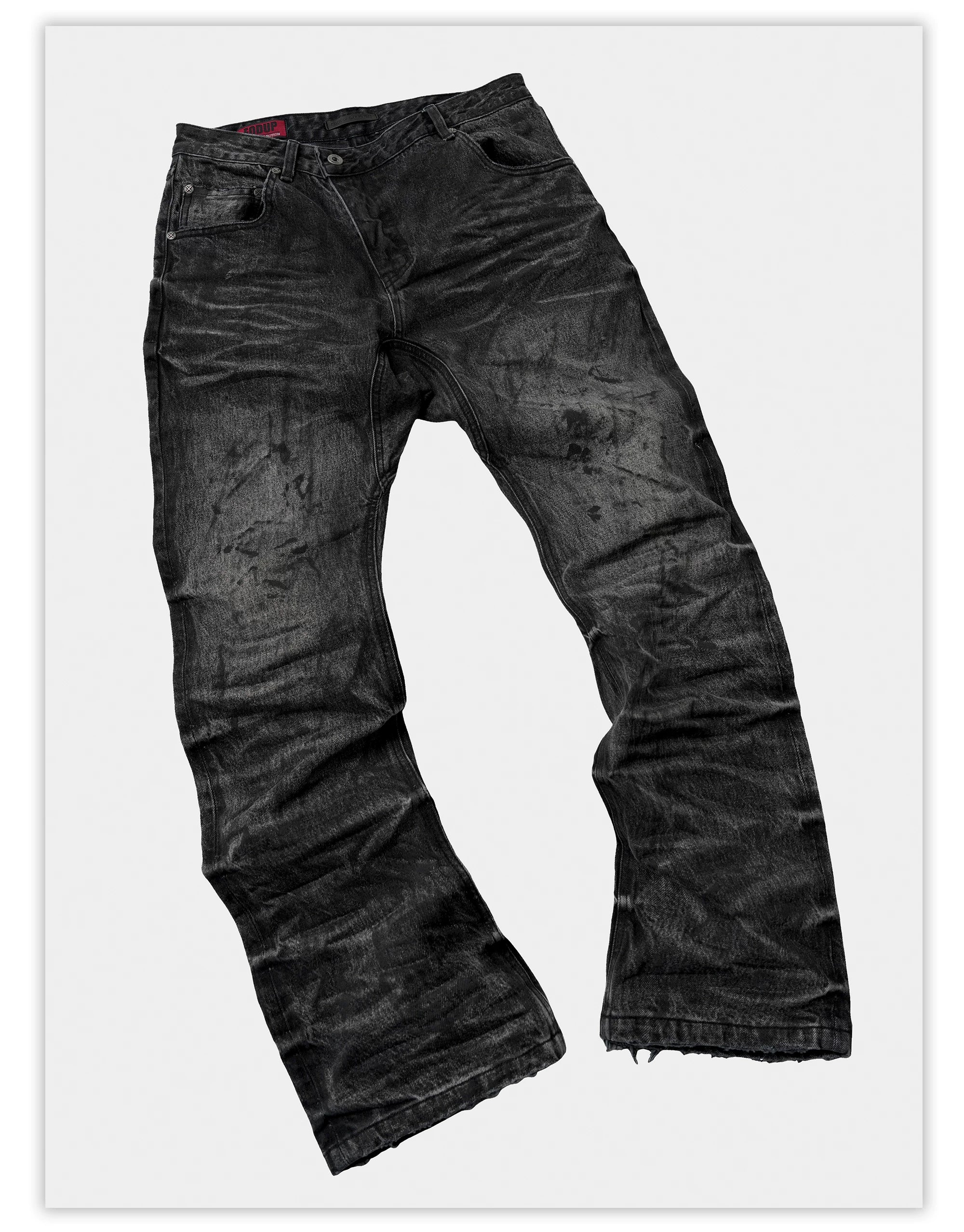 Dark Distressed Crinkled Straight Jeans