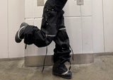 Black Waxed Straight Mesh Cord Jeans