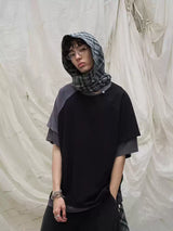 Detachable Hood Color Block Washed Tee