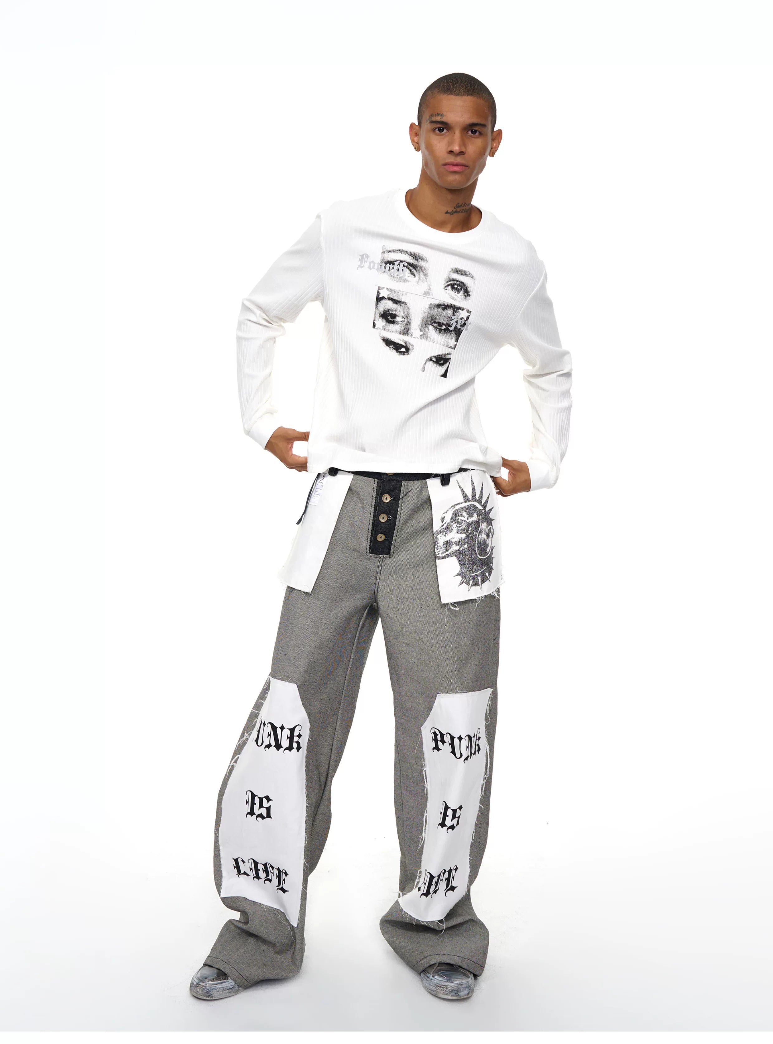 Men's Raw Printed Wide Leg Jeans