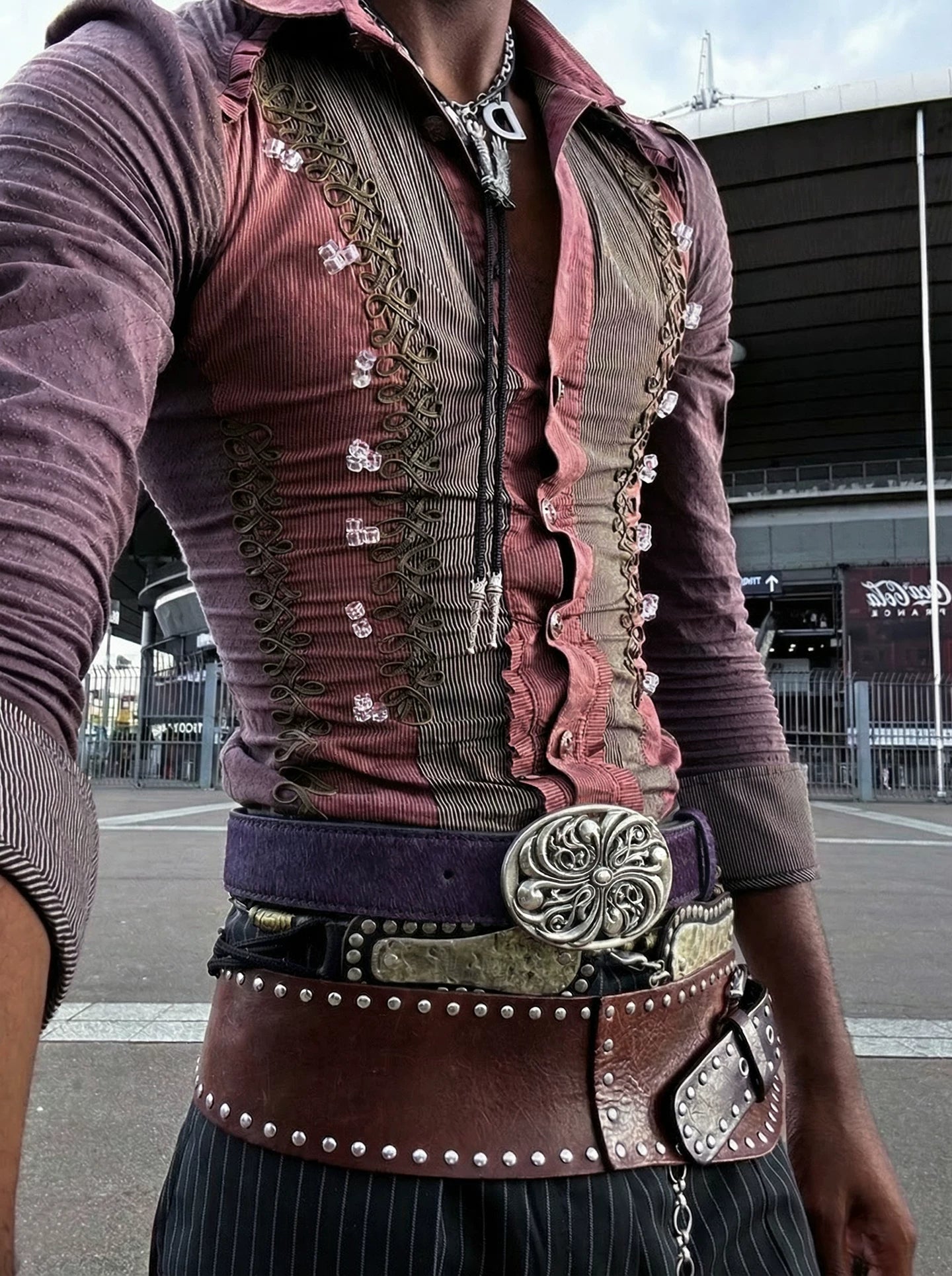 Vintage Purple Horsehair Leather Belt