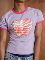 Slim Purple Heart Skeleton Rhinestone Tee