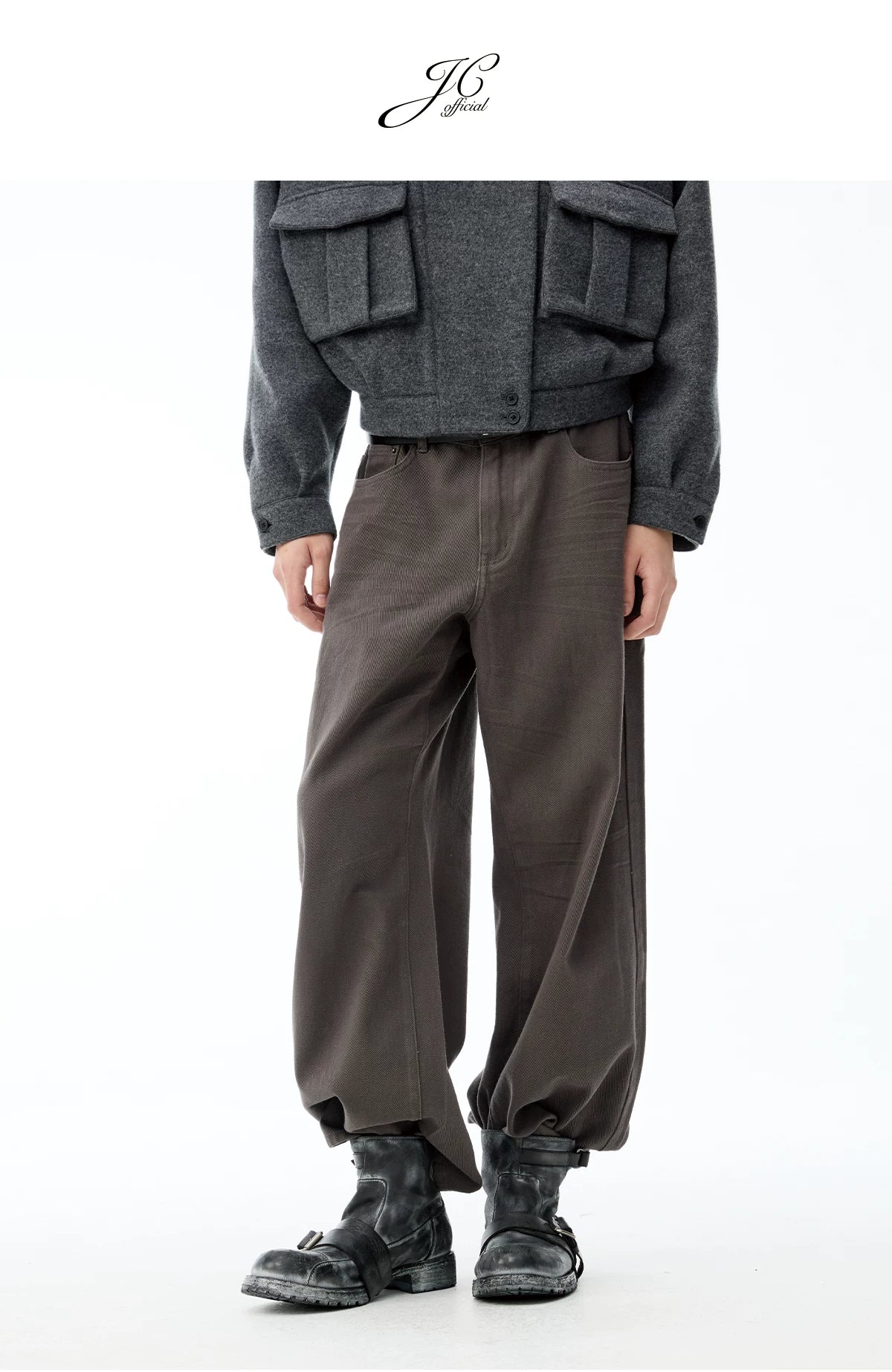 Faded Washed Pleated Straight Jeans