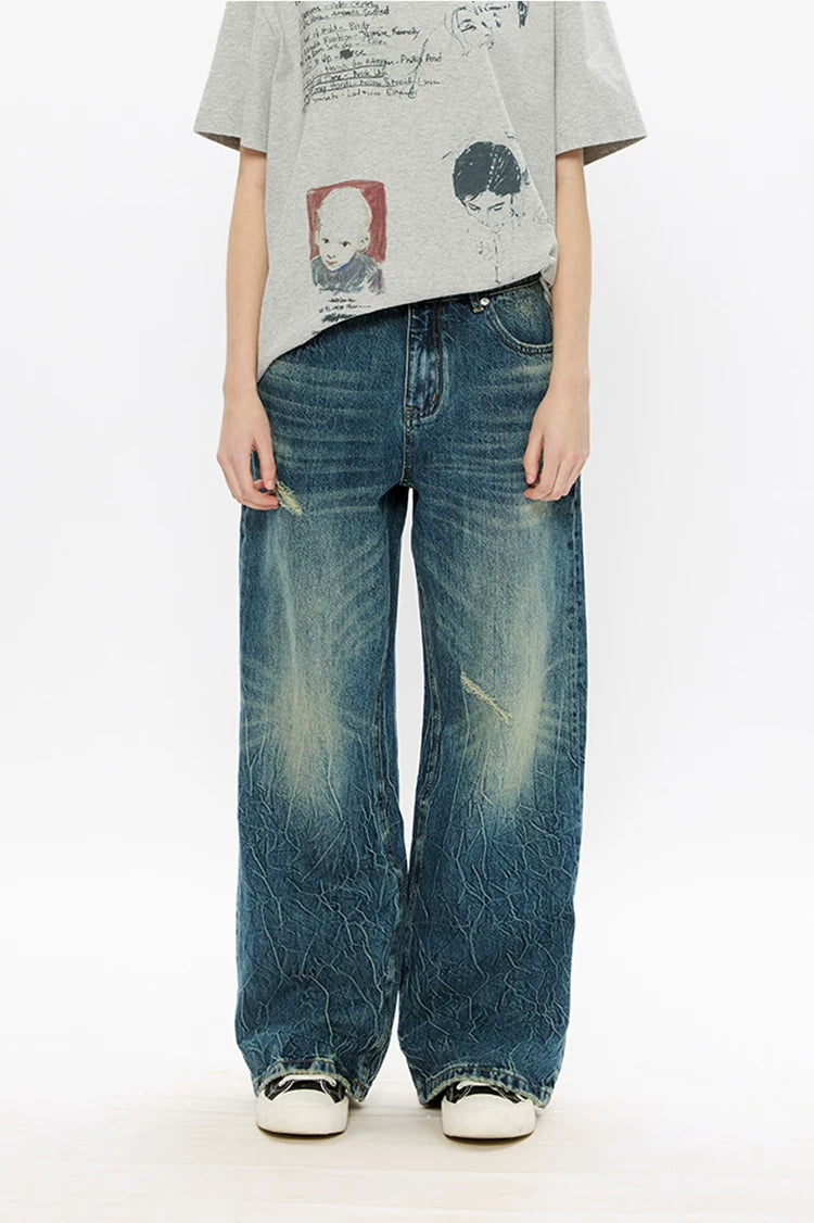 Washed Blue Gray Straight Leg Jeans