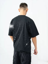Unisex Black Loose Rhinestone Short-Sleeve Tee