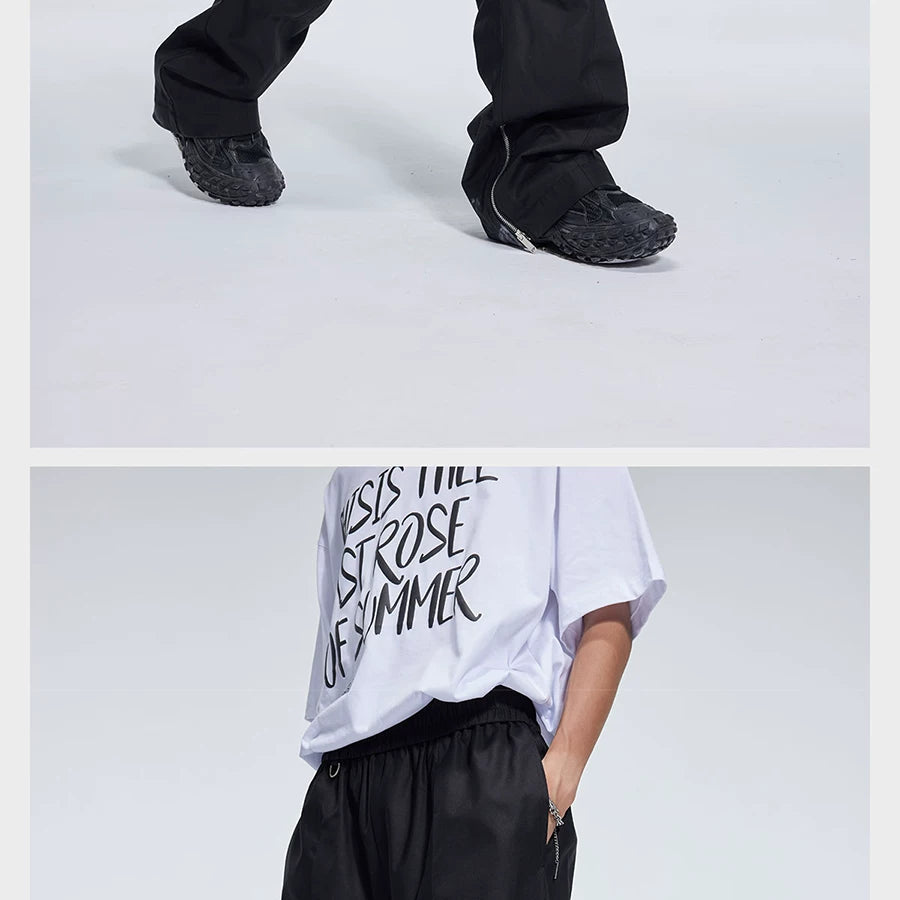 Double Pleated Zip Straight Loose Pants